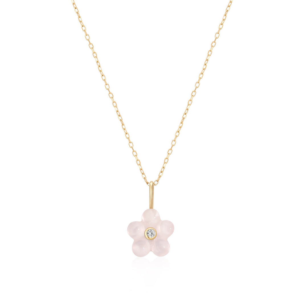 Pink Rose Quartz 14k Solid Gold Necklace