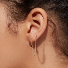 Load image into Gallery viewer, Paper Clip Chain, Double Piercing Earring Gold Safety Pin Earring
