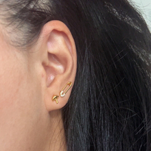 Load image into Gallery viewer, gold mushroom earrings and safety pin earrings
