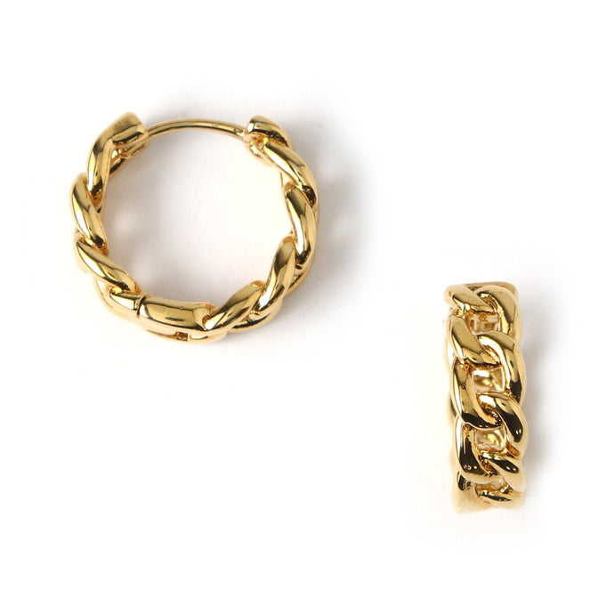 Gold hoop cuban link chain huggie earring 