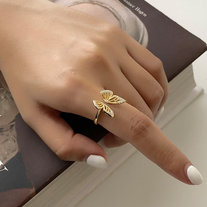 Open ring gold butterfly adjustable ring 