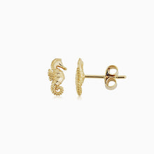 Load image into Gallery viewer, gold seahorse earrings 
